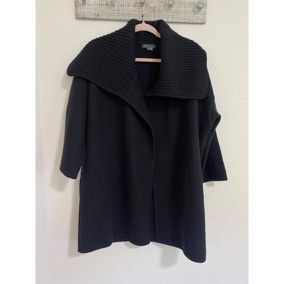Vince Jacket Womens Small Black Wool Shawl Cardigan Sweater Quiet Luxury Minimal - Picture 11 of 13